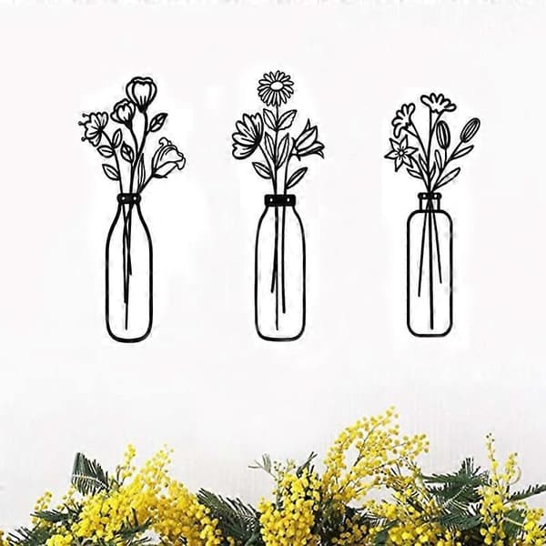 Blomvas Form Väggdekor Utsökt Vacker Metall Kreativ Väggkonst Dekal för Hemmet 1