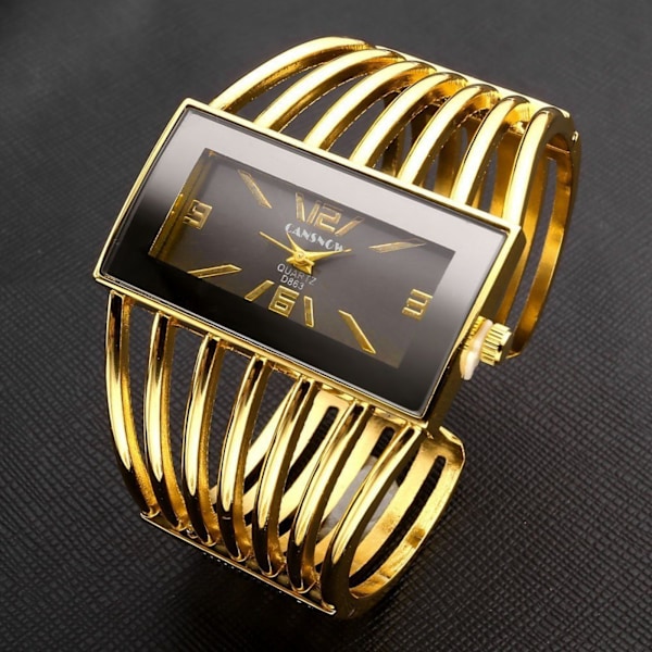 ##/Kvartsur elegant damklocka i guld med rektangulärt spänne, affärsklocka för handleden##/