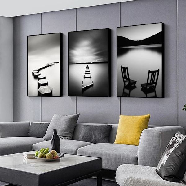 ##/Værelsesdekoration maleri - 30*40*3 - Sort og hvid sø,##/