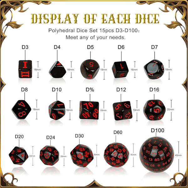 Tärningssats, Rollspelstärningar, Polyhedral Tärningssats med 15 st D3-D10