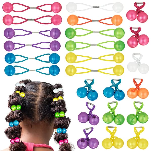 ##/12 Par Dubbla Boll Elastiska Hårband Färgglada Hår Elastiska med Söta Bollar Gummiband Hårband för Flickor (Klassisk)##/