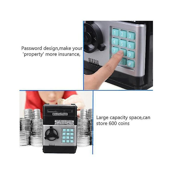 Spargris, elektronisk bankomat med lösenord, myntbehållare, kan spara