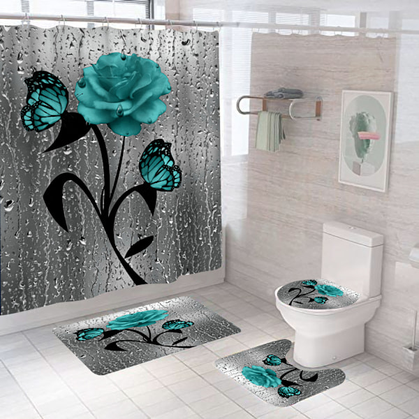 Grønt blomsterprint polyester bruseforhæng - 180*180CM