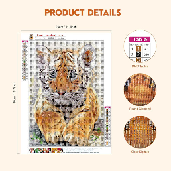 ##/5D diamantmålning-DIY-30x40cm-tigerunge##/