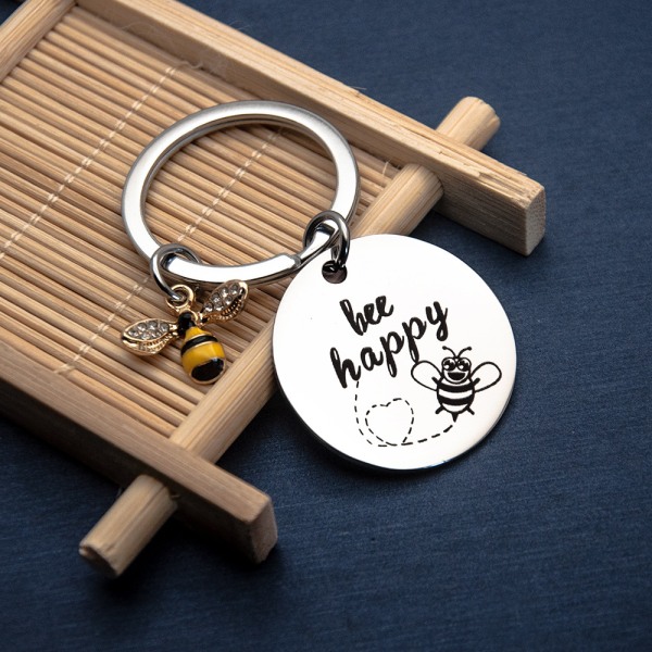 Kvinnors nyckelring "Bee Happy" nyckelring nyckelring (silver Rhineston