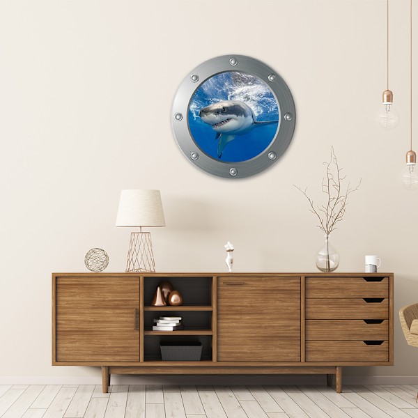 ##/3D Ubåtslucka väggdekal - Haj (Diameter: 29cm), Vägg##/