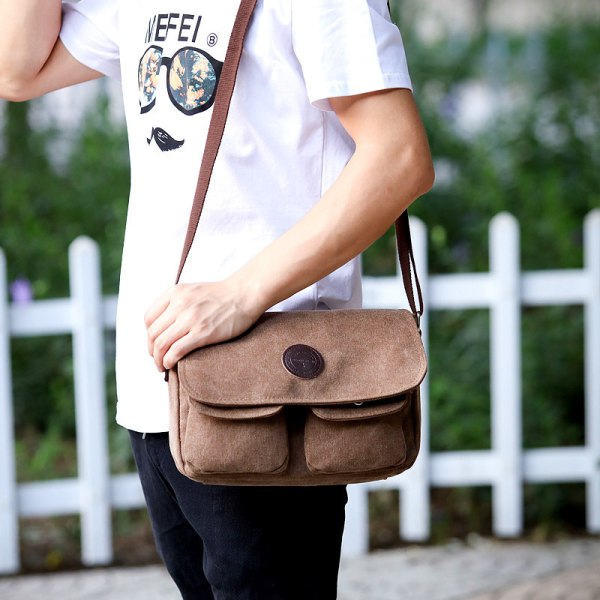 10 tums canvas axelväska (unisex brun), iPad messenger väska
