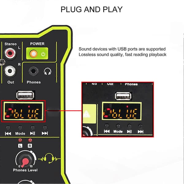 Mini Lydmikser Lossless 5 Kanal Bluetooth U Disk Avspilling Kompakt Opptakslydkort for Direktestrømming