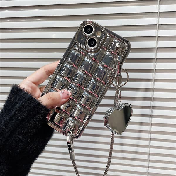 ##/Silver pläd kedja mobiltelefonfodral, iPhone14##/