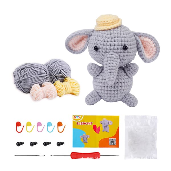 (Baby Elephant) Begynnerhekletsett. Heklesett for barn og voksne