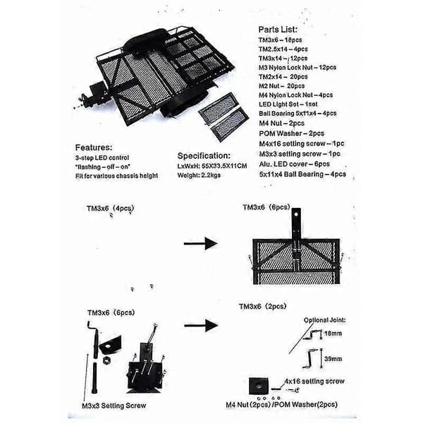 1:10 Simulation RC Bil Lastbil Trailer Dobbelt Aksler Crawler Trx4 Scx10 90046 90047 CC01 D90 sort