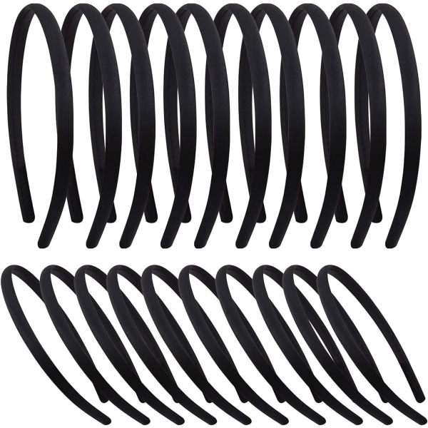 20-pack 5 mm Svarta DIY-Hårband i Satin för Flickor