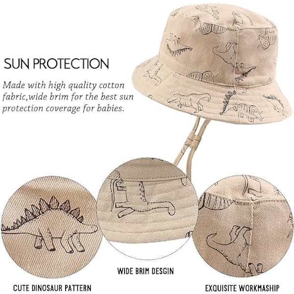 Khaki Dinosaur - 50cm Bredbrättad Solhatt Baby Barn Sommarmössa