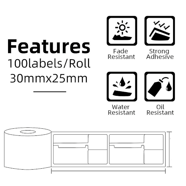 Små Smykke-Prismærker med Lim, F-Form, Papir, Til M110/M200 Termisk Printer, Ruller med Termisk Papir, 30*25+45mm, 100 stk.