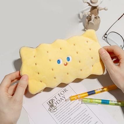Sød Blyantsæske (Beige), Kreativ Plys Biscuit Blyantsæske, Stud