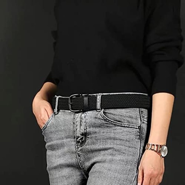 (Svart) unisex elastiskt vävt bälte elastiskt tygbälte för män