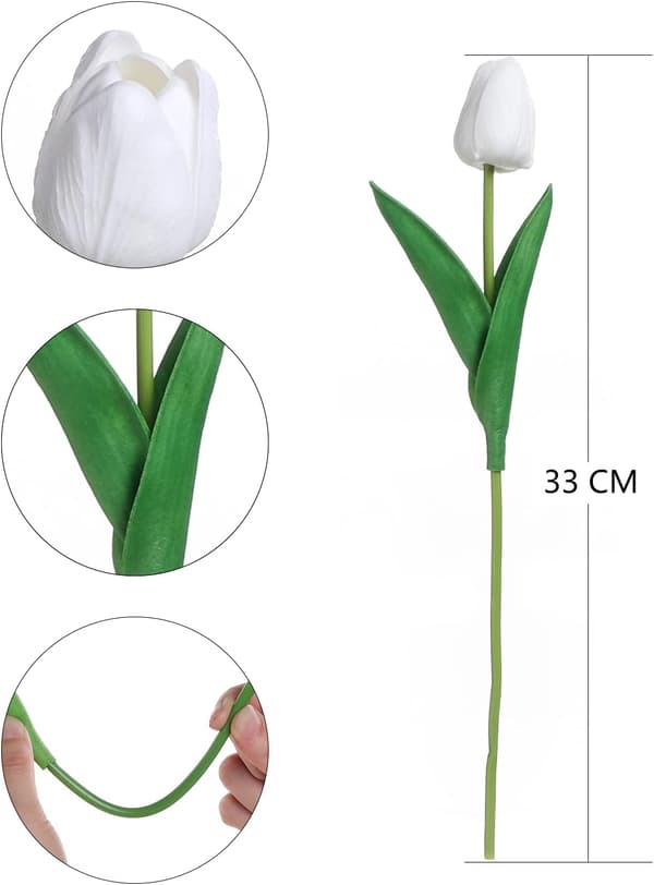 24 stk Kunstige Hvite Latex Tulipaner, Kunstige Brudeblomster Bo