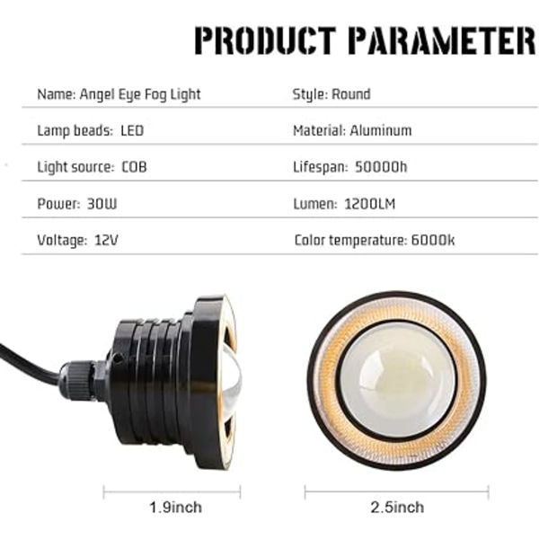 2 x 2,5 tum LED dimljuslampa 12V 30W 6000K dagsljus