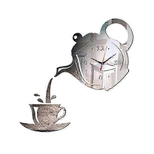 3D Väggklocka Akryl Kaffekopp Tekannor Perfekt Konst Dekorera Modern Väggklocka För Hemmet