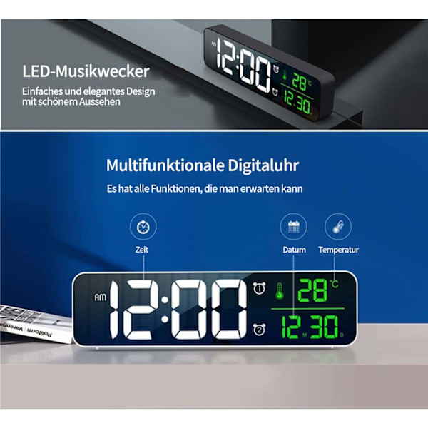 Digital & väckarklocka sängklocka LED-skärm datum temperaturvisning