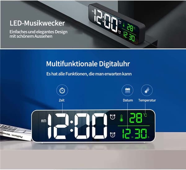 Digital & vekkerklokke nattbordsklokke LED-skjerm dato temperaturvisning