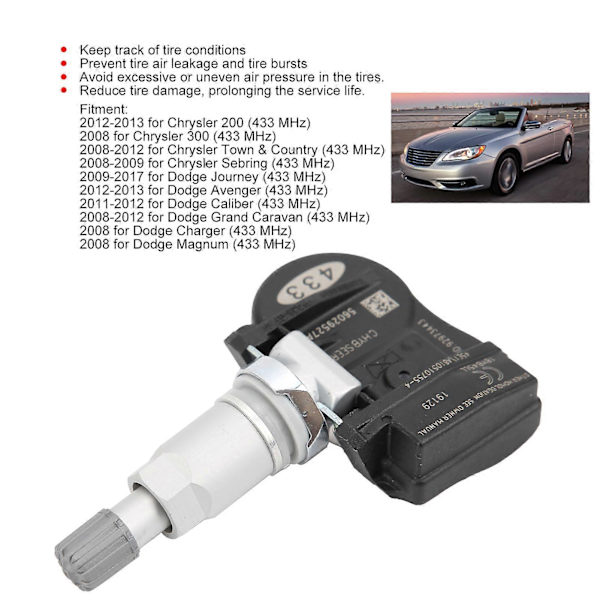 Dæktrykssensor TPMS 56029527AA Udskiftning til Dodge Journey/Avenger/Caliber/Charger
