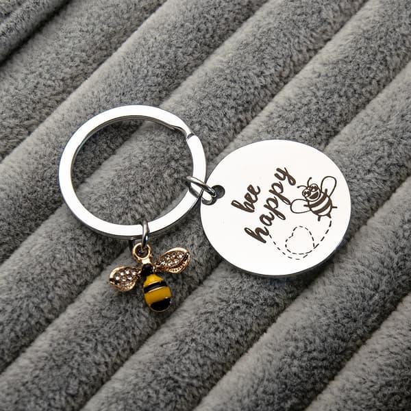 Naisten avaimenperä \"Bee Happy\" avaimenperä (hopea rhineston