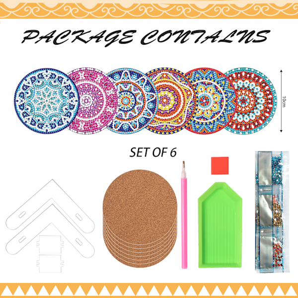 ##/Set med 6 DIY diamantmaleri-underkopper - Unicorn##/