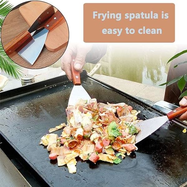2 stk, rustfritt spattel med trehåndtak Grill Plancha Spatel