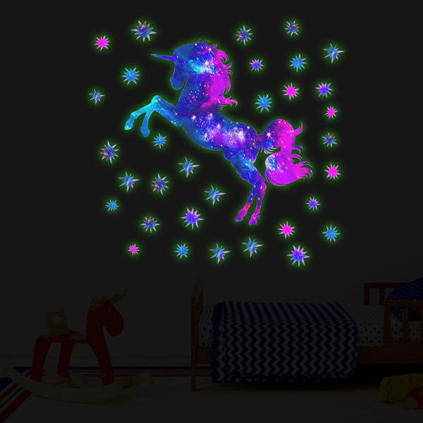 Luminous Unicorn Väggdekaler Väggdekaler Mural Dekaler för Säng