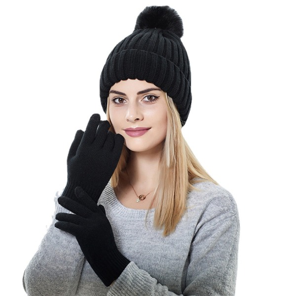 Women's knitting hat outdoor warm touch screen wool gloves h