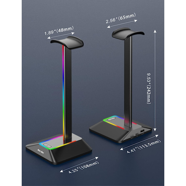 Hodetelefonstativ RGB-hodesettholder med 2 USB