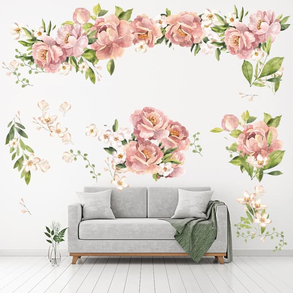 ##/Stora Pionblommor Väggdekaler Vattenfärg Blommiga Väggdekaler Sovrum Vardagsrum TV##/