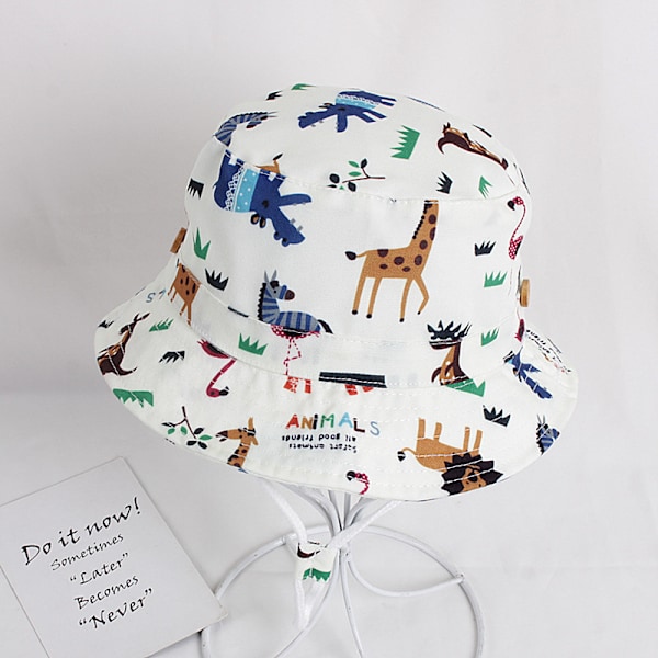 52cm - Barnhatt i bomull med djurtryck, UV-skyddande solhatt