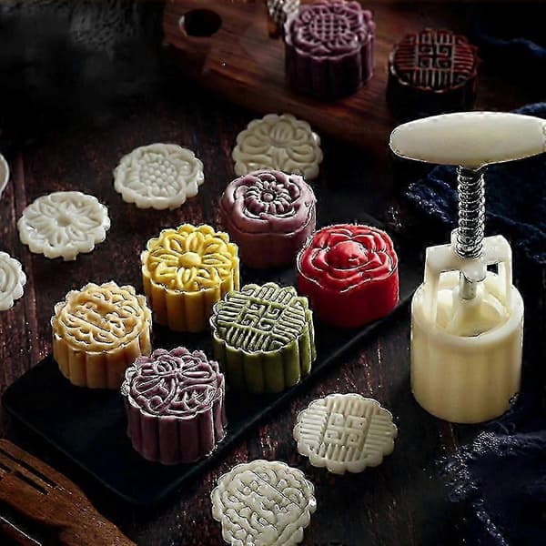 50g Månekageform 6 Blomster Stempel Tønde Månekage Håndtryk Kageform DIY