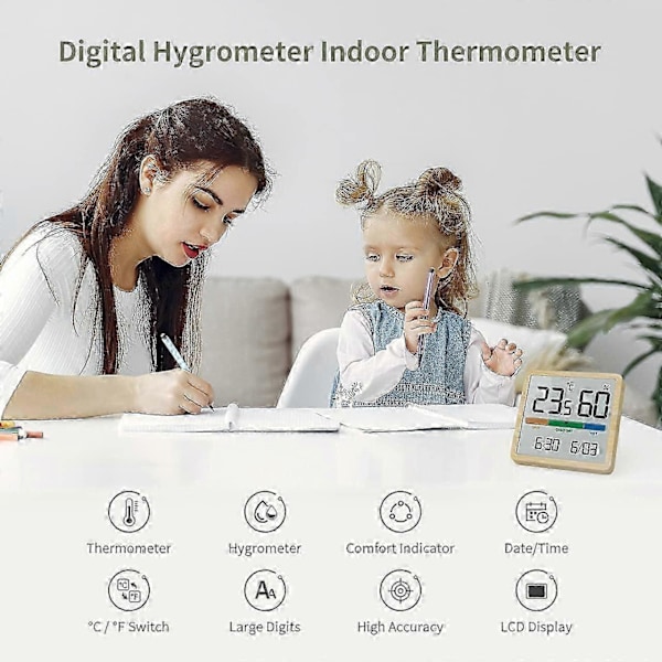 Digitalt bordtermometer med temperatur- og fugtighedsmåler, præcis fugtighedsmåler til rum