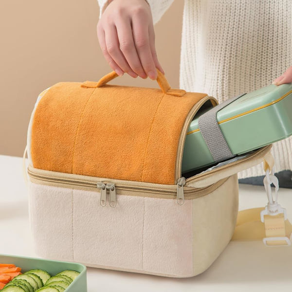 Dubbellagers Plysch Tecknad Lunchväska, Extra Tjock, orange