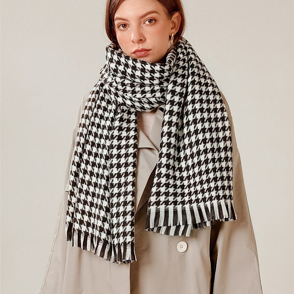 Sort Tusind Fugle Mønster Sjal, Vinter Plaid Cashmere Sjal