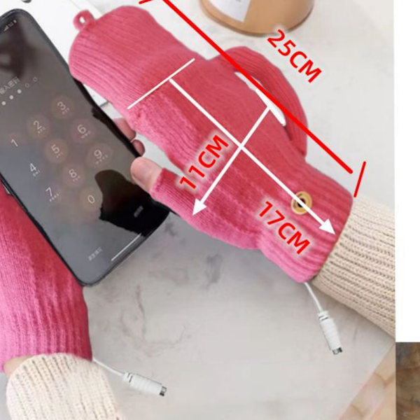 ##/Rosa Röda USB Uppvärmda Handskar Varma Handskar##/