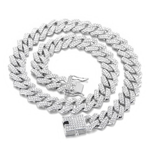 ##/Cuban Link Kæde til Mænd Iced Out Miami Cuban Link Halskæde Guld Sølvbelagt Halskæder Diamant Kæde Bling Bling Hip Hop Smykker Sølv##/