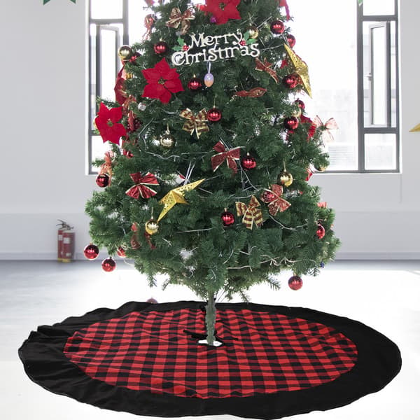 Röd och svartrutig julgransmatta - 120 cm, julgran