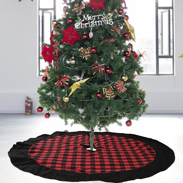 Rød og Sortternet Juletræstæppe - 120 cm, Juletræ
