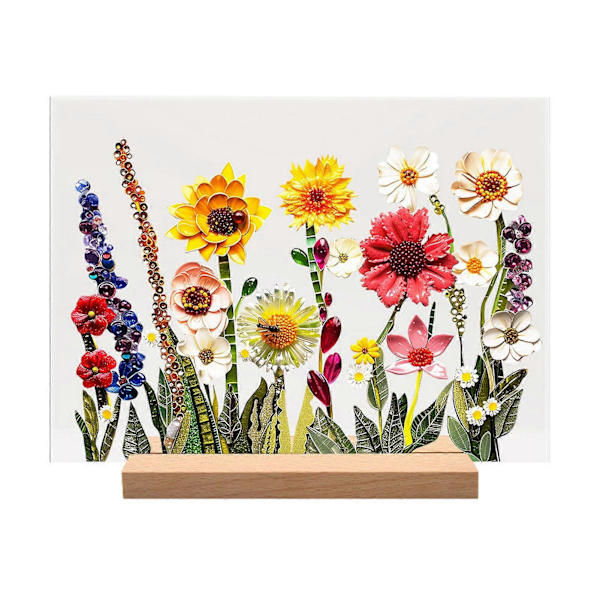 Akryl Blomsterbordskylt med Träställ Kraftig Floral Växter Hemmakontor Centerpiece Skrivbordsdekoration Ornament F