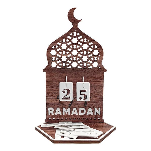 Ramadan Nedräkningskalender Trä Rund Lövdekor Display Form DIY Eid Mubarak Festival Bordsdekoration C