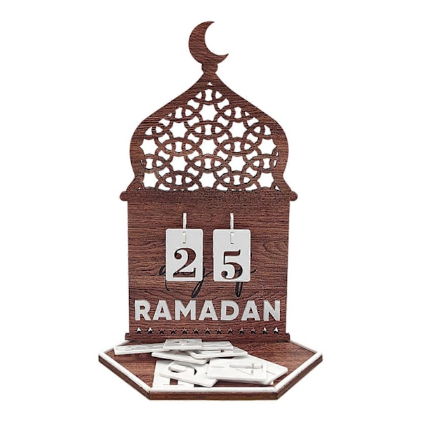 Ramadan Nedtelling Kalender Tre Rundt Blad Dekor Display Form DIY Eid Mubarak Festival Borddekorasjon C