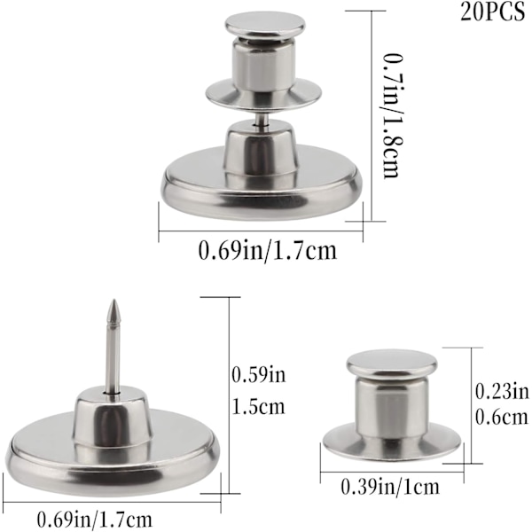 (1) 20 Set 17mm Ersättningsknappar för Jeans, Falska, Sömlösa, Avtagbara