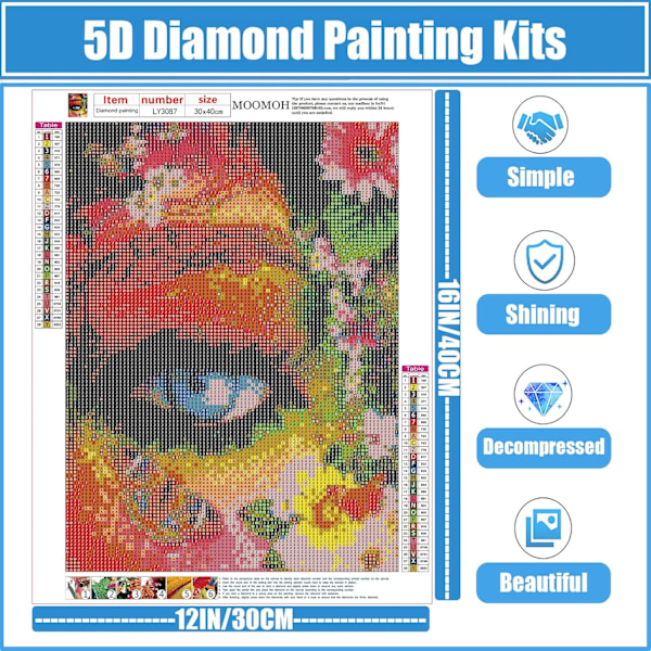 ##/Diamantmaleri Sæt til Voksne - 5D Diamant Kunst Sæt - Øjne Blomster##/