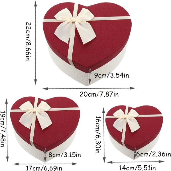 3 stycken presentförpackning av papper tom presentförpackning med lock i hjärtform