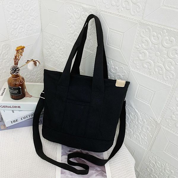 ##/Svart canvasväska för kvinnor, casual tote bag handväska##/