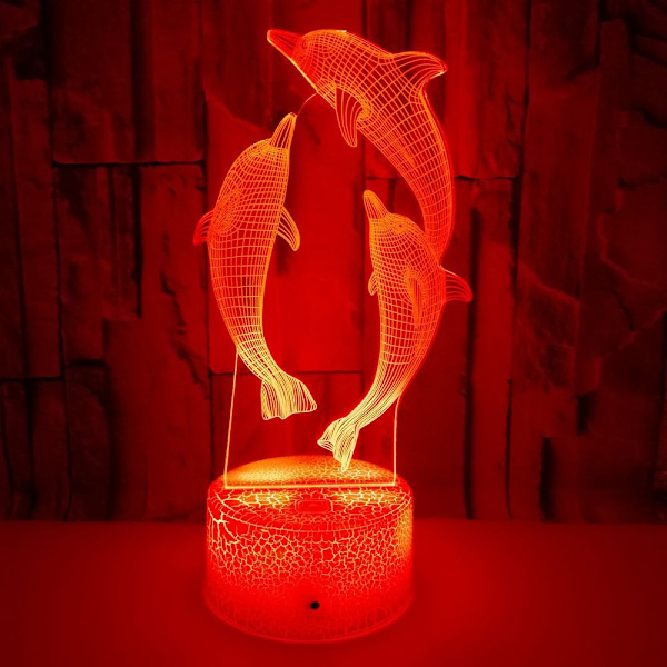 Dolphin 3D-lampa med 7 färger, beröringskänslig, stereoskopisk 3D-vision